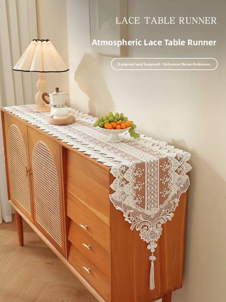 

Modern Simplicity Style White Lace Five-Drawer Dustproof Cover Cloth for TV Cabinet Makeup Table Dining Table Tea Table