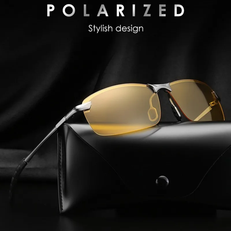 Night Vision Glasses Men Polarized Sunglasses for Unisex Polaroid Goggles Reduce Glare Rays Rimless Yellow Driving Sunglasses