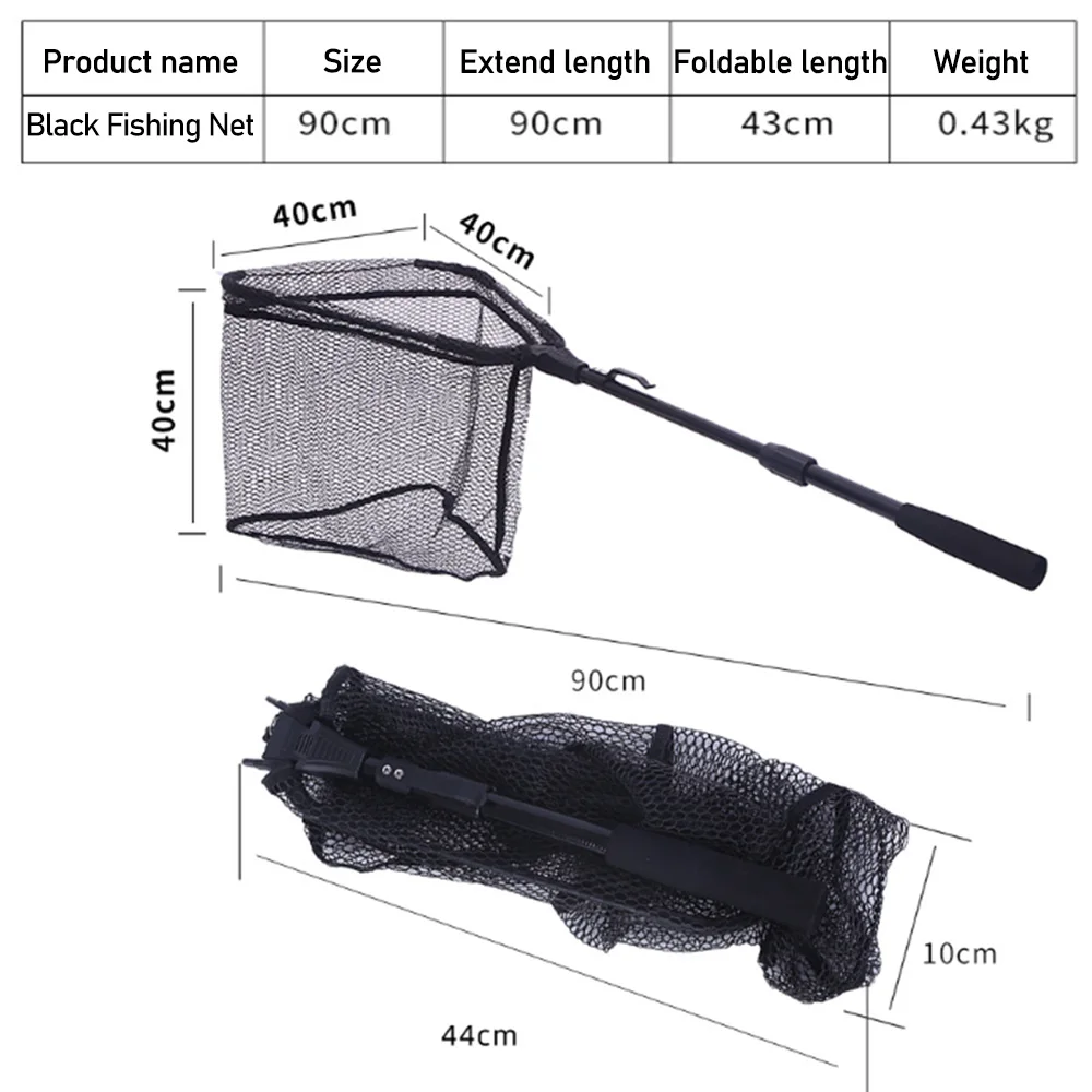 90CM Telescopic Fishing Net Triangular Foldable Landing Net Collapsible with Retractable Carbon Fiber Pole Scoop Net