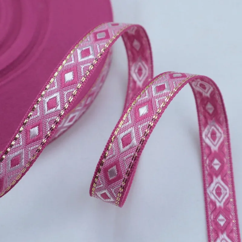 1pc Boho Jacquard Ribbon 50 Yards Diamond Ribbon Embroidery Jacquard Trim for Sewing Handmade Bag Clothing Decoration Lace