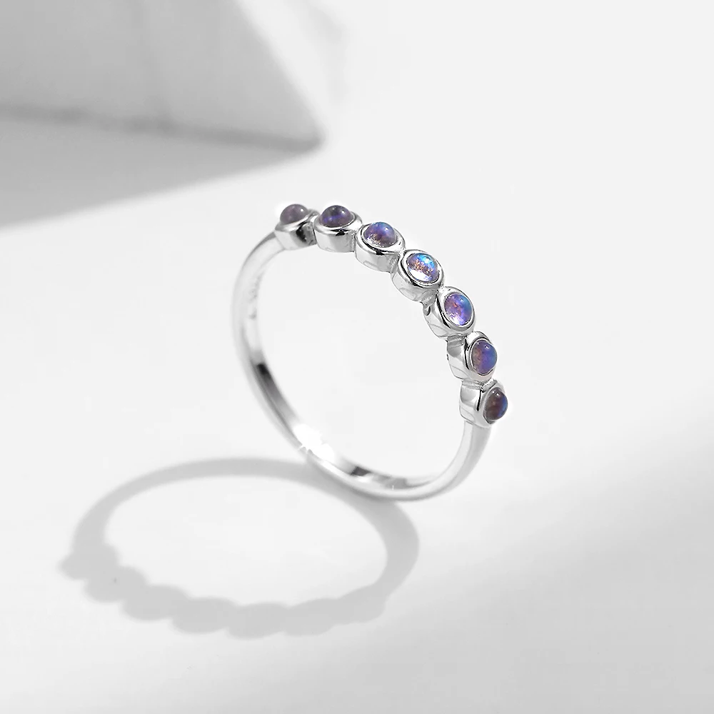 TKJ Borealis Aurora 925 Sterling Silver Ring Colorful Moon Stone Ring Eternity Promise Wedding Ring for Women Fine Jewelery Gif
