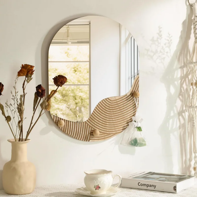 

Boho Decor Home Office Apartment, 17.6" Countryside Wall-Mounted Decorative Mirror for Entryway Porch Garden, Fa