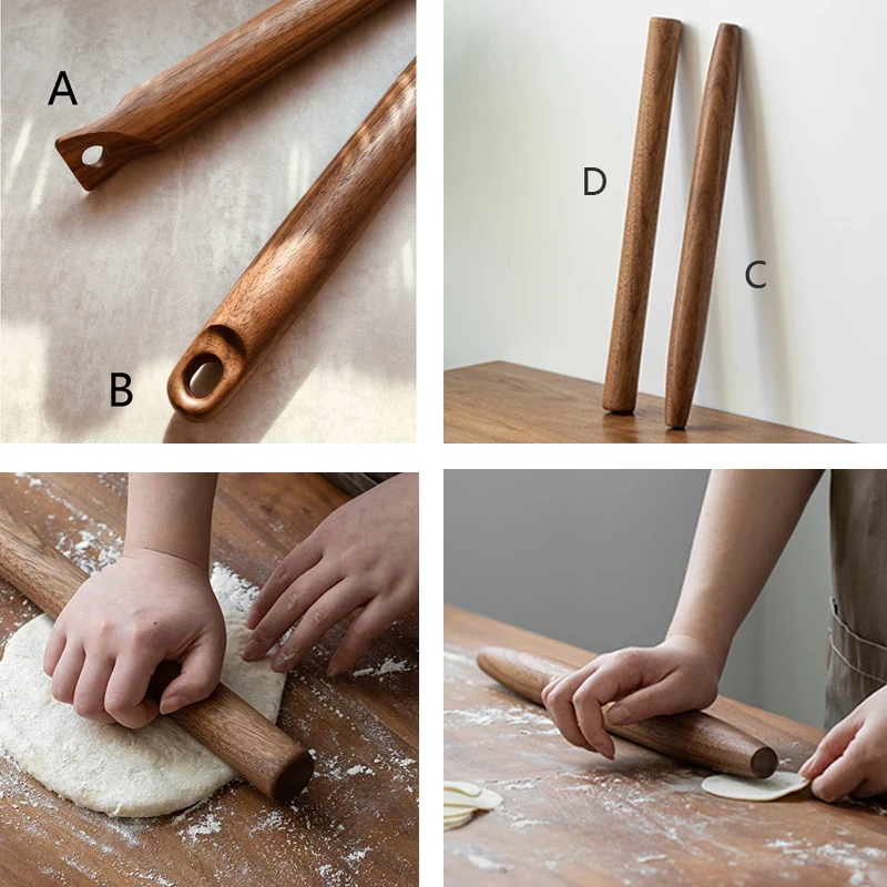 Natural Walnut Rolling Pin for Dough, Wooden Roller, Pastry Roll, Kitchen Accessories, Cake, Pizza Tools