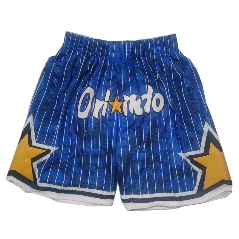 Basketball shorts Orlando flower Four pockets Sewing embroidery Outdoor sports Beach pants high quality Blue 2024