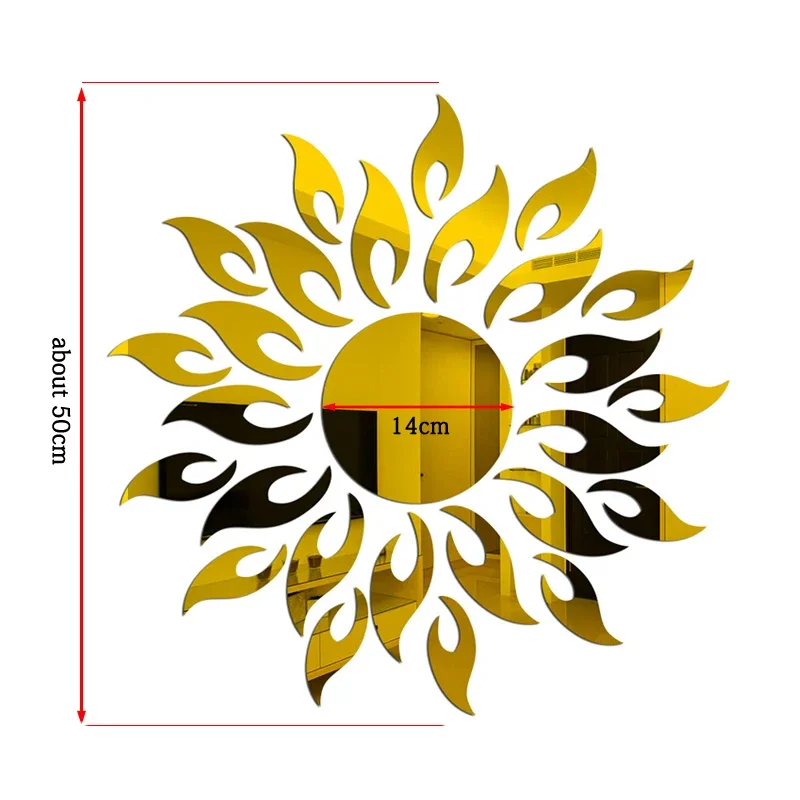 Sunflower Wall Sticker Acrylic Mirror Self Adhesive Reflective Decal Mural Wallpaper for TV Background Art Home Decor