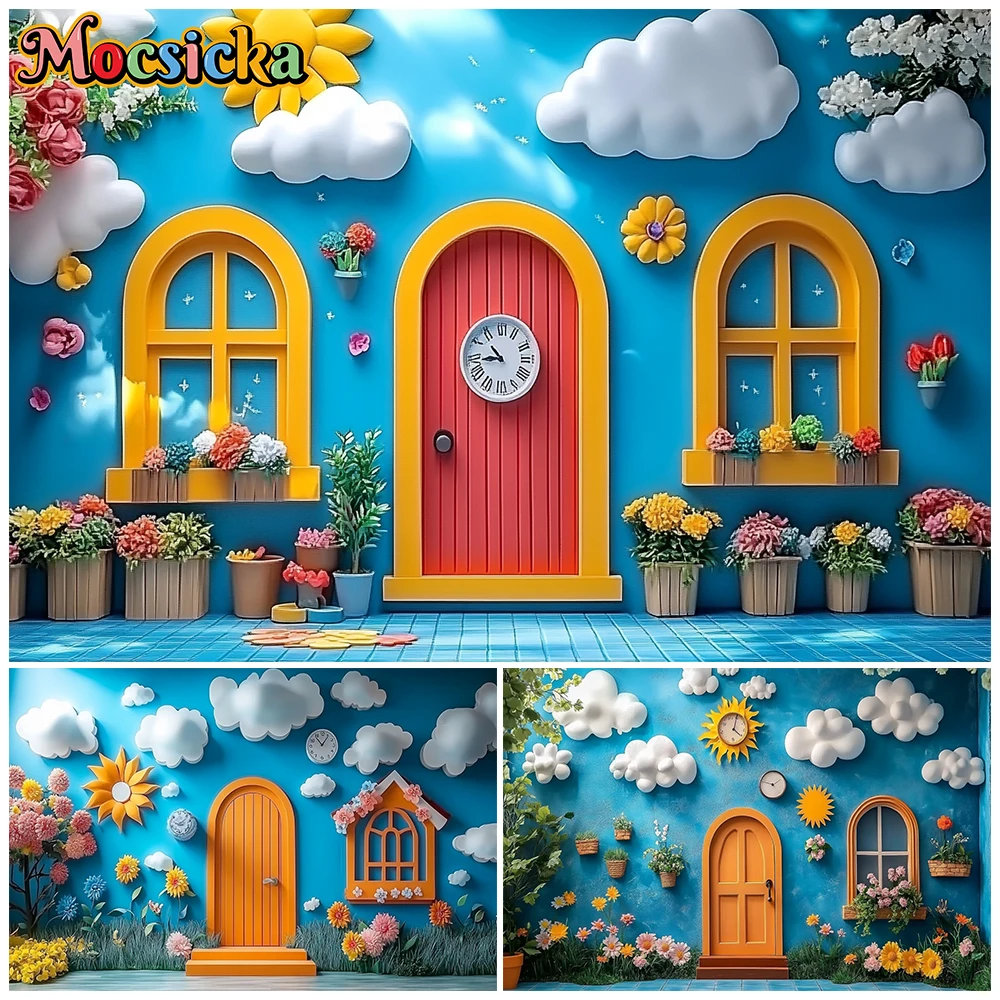 Mocsicka Photography Background Flowers Decors Baby Shower Birthday Portrait Photo Backdrop Studio Shooting Props Blue Wallpaper