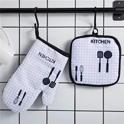 2 Sets Kitchen Baking Cooking Accessories Print Oven Mitt Glove Pad Washable Microwave Pizza Anti-Hot Insulation Mat Kitchen