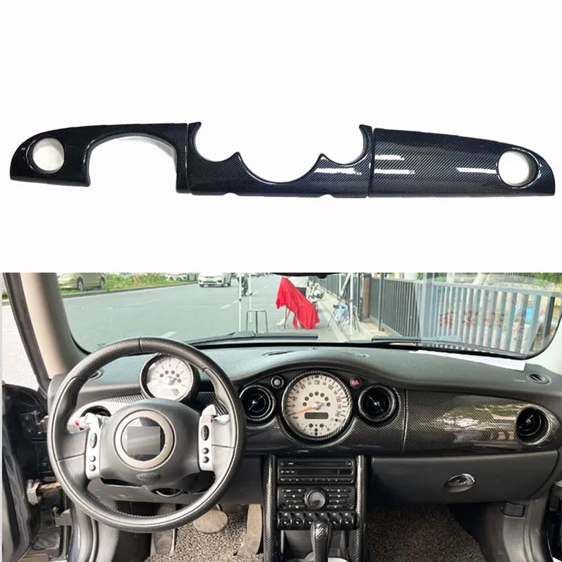 RHD/LHD Carbon Fiber Look Console Dashboard AC Vent Panel Cover Trim for Mini R53 R50 R52 2002-2006
