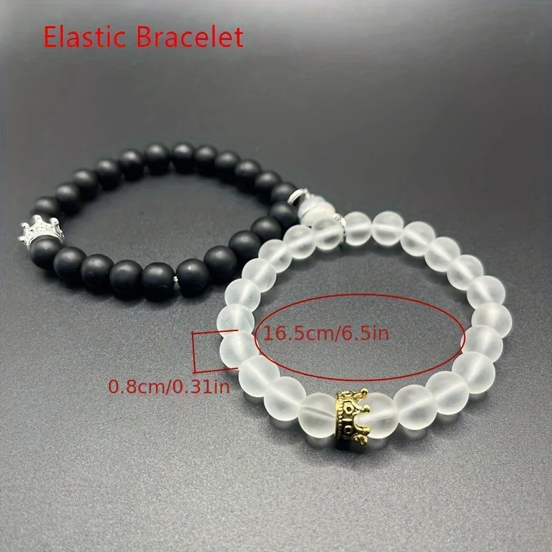 Classic Fashion Heart Shaped Luminous Magnetic Bracelet Crown Glass Black Gallstone Beaded Bracelet Couple Date Travel Bracelet