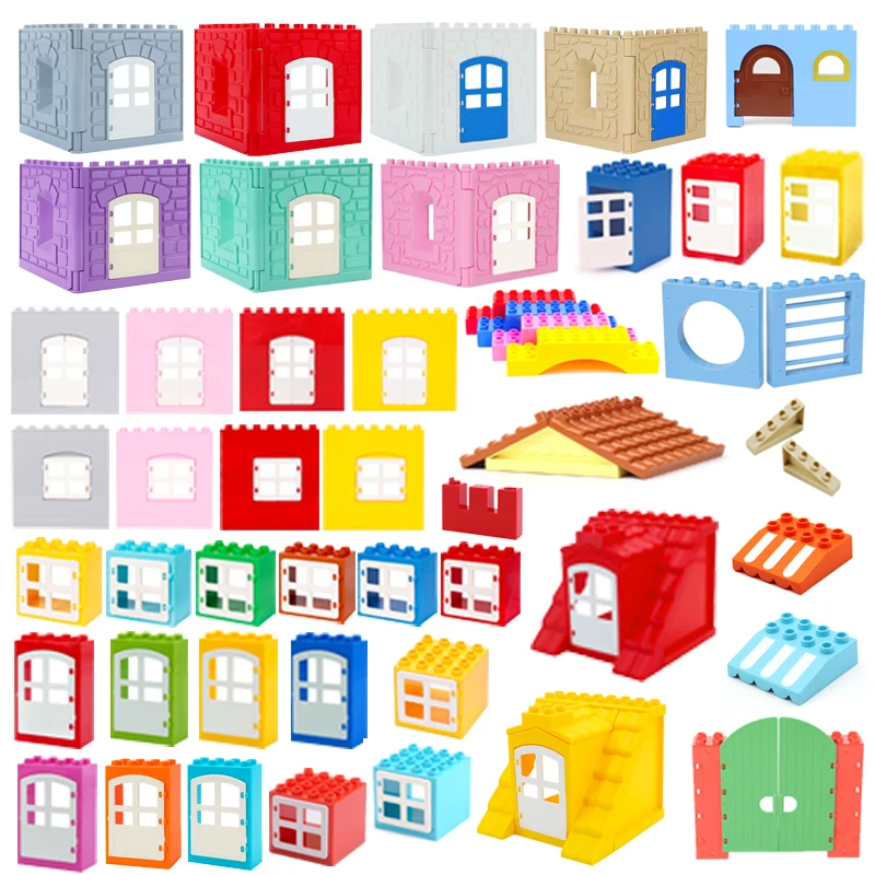 

Big Particles Building Blocks House Parts Accessory Window Wall Roof Construction Assemble Duplo Brick Educational Toys For Kids