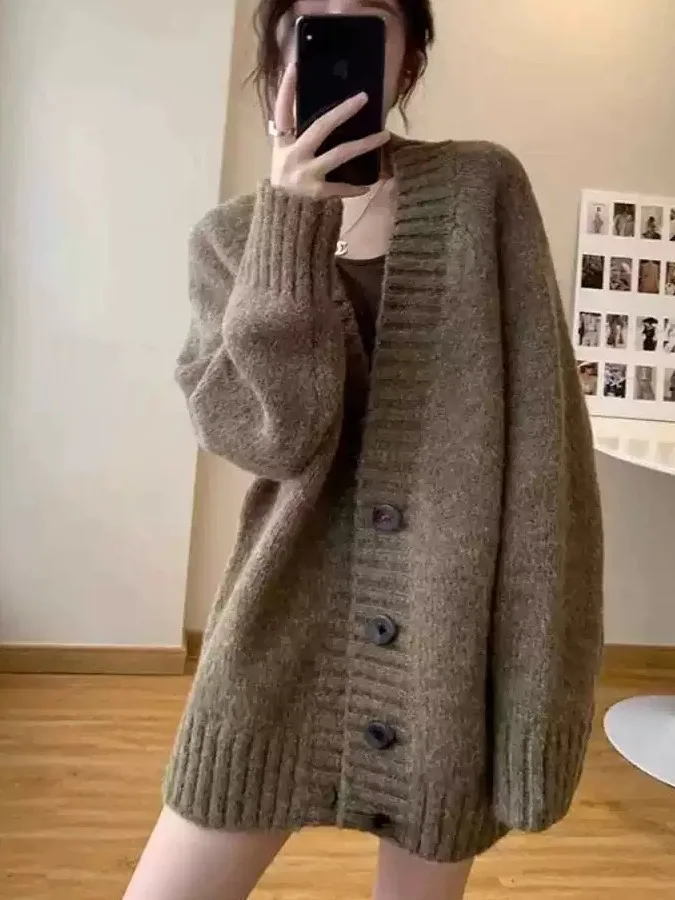 

Женский свободный вязаный открытый кардиган, осенне-зимняя верхняя одежда, модный свитер, джет, винтажный топ Lazy Sle, irt