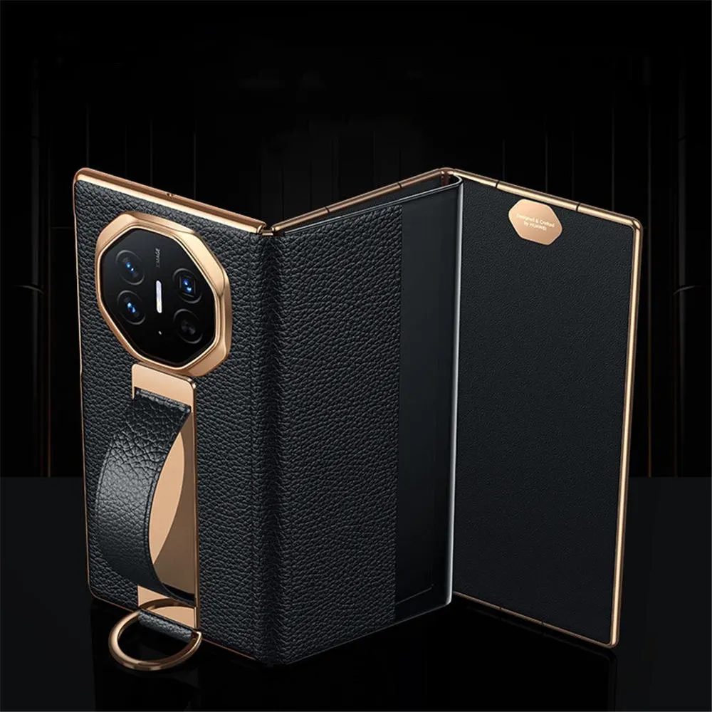 

Premium Natural Cowhide Leather Flip Case for Huawei Mate XT Window View Wristband Cover