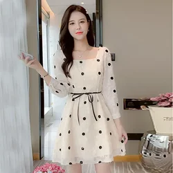 Women's Long Sleeve Dresses Chic and Elegant Pretty White Dots Female Dress Y2k Trendy High Quality Luxury Full X Loose Clothing