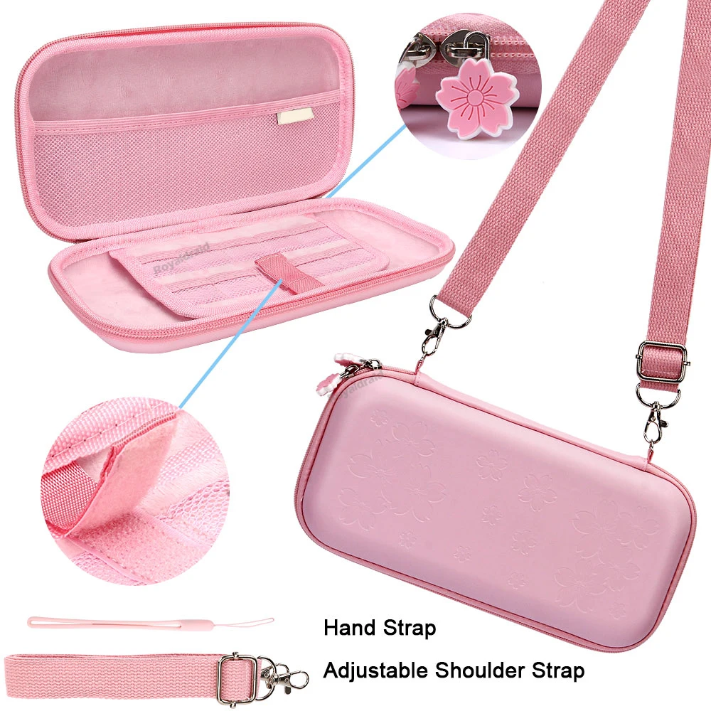 Sac de transport portable rose Sakura Flower Shell pour Nintendo Switch, OLED, PU, poudres étanches, étui, boîte de rangement, NS