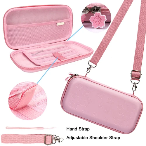 Imagen 2 del producto Bolsa de transporte portátil para interruptor NS Pink Sakura Flower Shell, bolsa impermeable de PU OLED, funda de almacenamiento, caja para Nintendo Switch