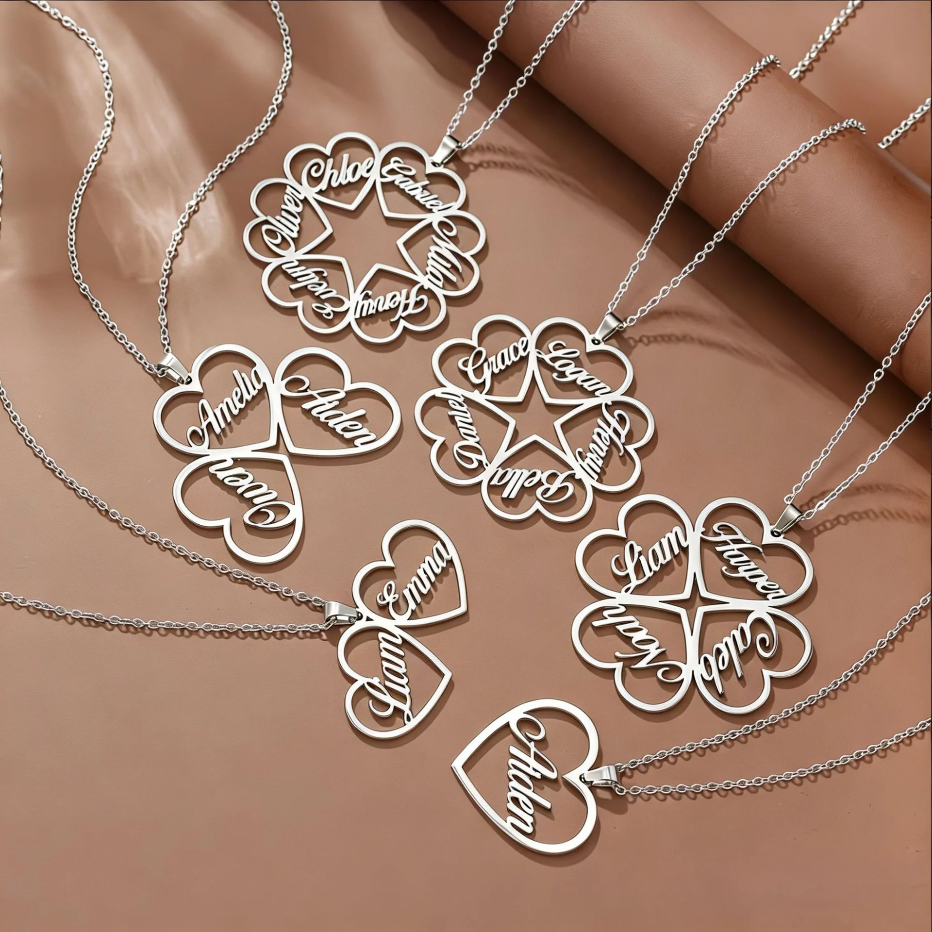 

Personalized Custom 1-6 Heart Names Necklace Stainless Steel Couple Kid Family Members Name Multiple Heart Necklace Jewelry Gift