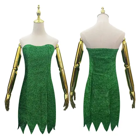 Anime Pixie Fairy Cosplay Costume Tinker Bell Green adult Dress Tinkerbell Halloween Party Sexy Cosplay Mini Dresses With Wig