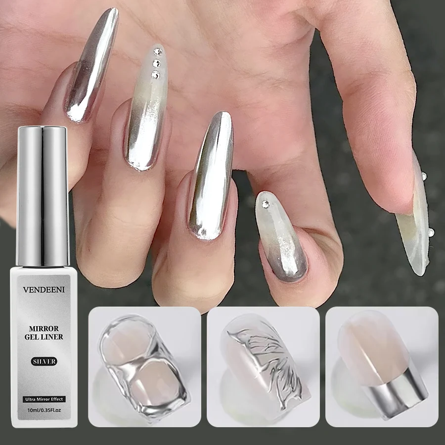Vendeeni TPO HEMA Free Hot Popular Metallic Painting Liner Gel Golden Silver Mirror Effect Nail Art Soak Off Liner Gel Polish