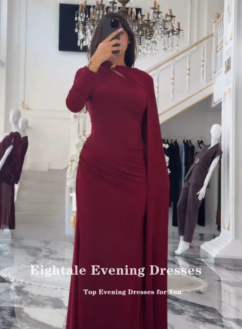 Robe De Soirée arabe bordeaux, robe De bal personnalisée, manches longues, robe De soirée De mariage, Robes De Soirée sirène