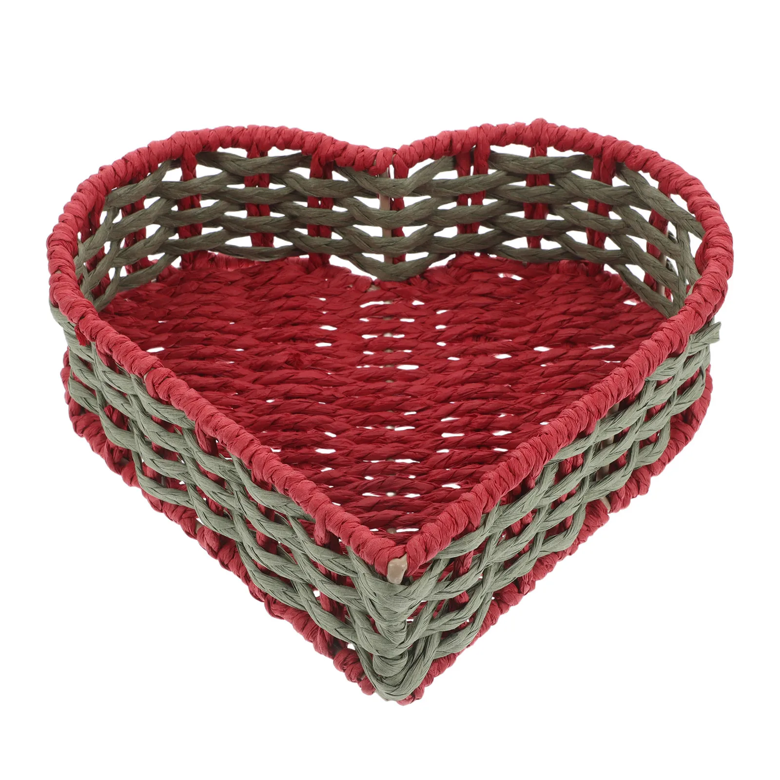 Cesta de Mimbre Sintético Tejida en Forma de Corazón, Organizador de Almacenamiento Hecho a Mano para Frutas, Bocadillos, Decoración del Hogar, Regalo Romántico
