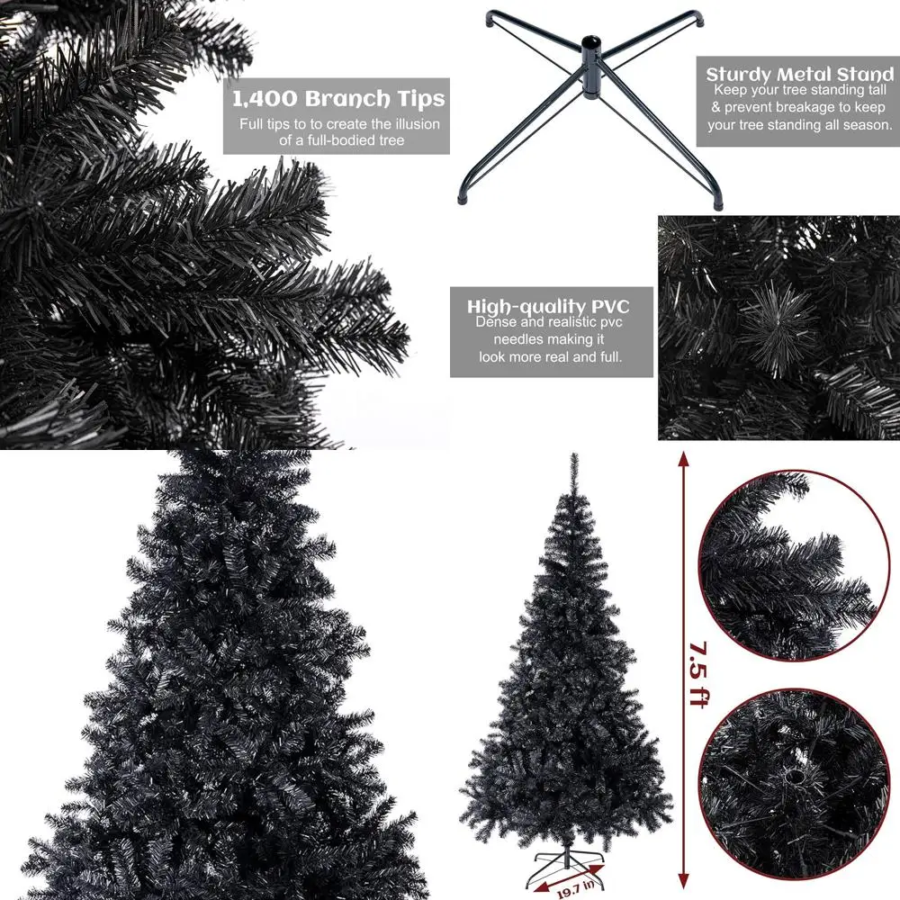 

7,5-футовая черная искусственная рождественская елка премиум-класса на Хэллоуин с 144-наконечниками и подставкой для легкой сборки