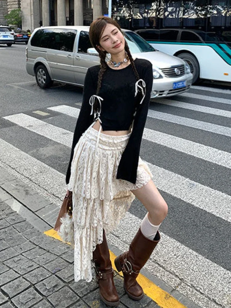 Asymmetrical Skirts Women High Street Y2k Vintage Spring Soft Korean Style Ladies Chic Streetwear Kawaii All-match New Faldas