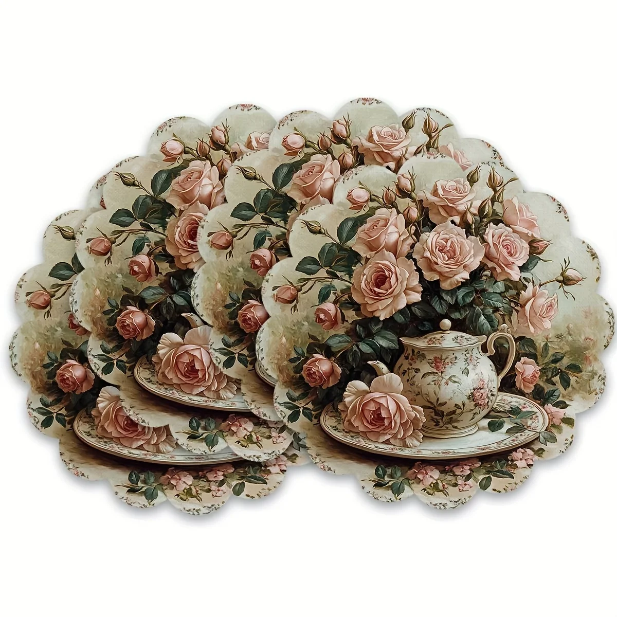 VIKAMA 4PC Rose Blume Mahlzeit Matte Rosa Rose Esstisch Nachmittagstee Restaurant Dekoration Eleganter romantischer Stil