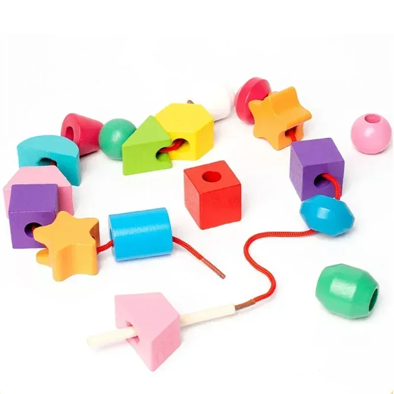 Giocattoli in legno Montessori Gioco di puzzle di abbinamento di forme di colore Perline colorate Cognizione dei colori Giocattoli educativi precoci Regalo per bambini