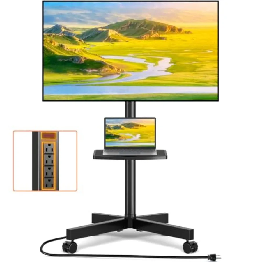 Mobile TV Stand with Power Outlet Tilt Rolling TV Cart for 23-65 Inch LCD LED OLED Flat Curved Screen TVs up to 88 lbs Height A