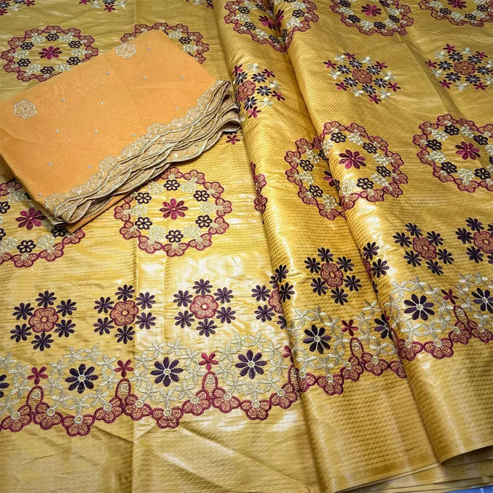 New Women Bazin Riche Tissues African DIY Fabrics High Quality Embroidery African Brocade Nigerian Headtie 5+2 Yards/Lot Sewing
