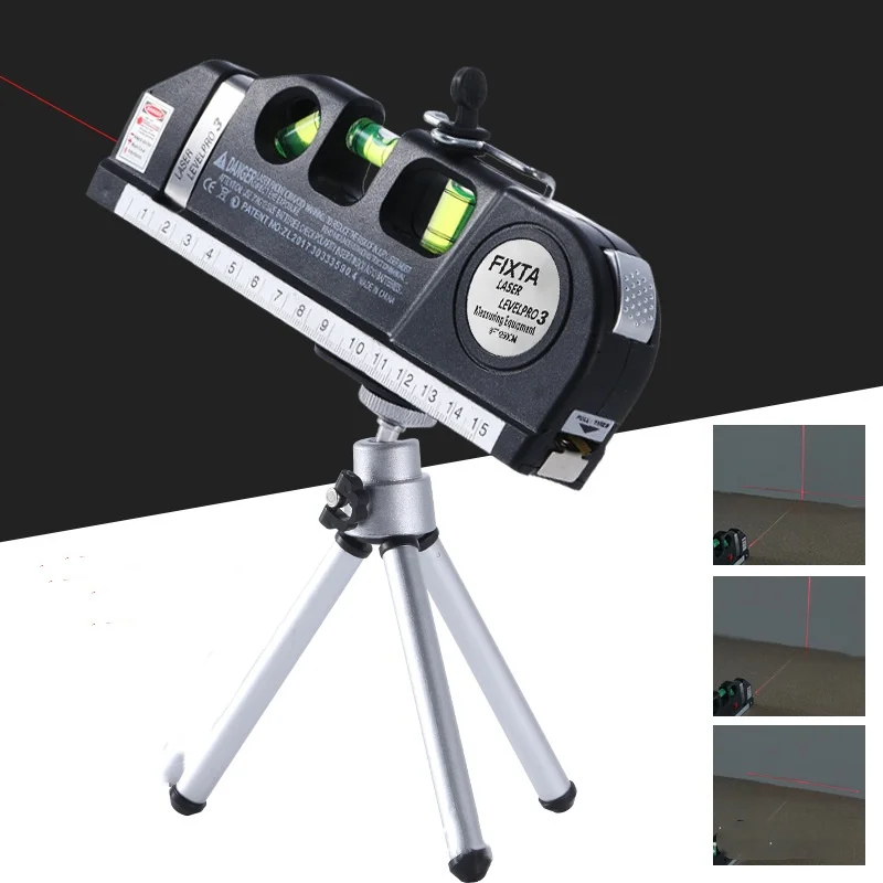 Home Multi-function High Precise Laser Leveling Instrument Steel Ruler Straight Line Laser Level Aligner Vertical Measure Tape