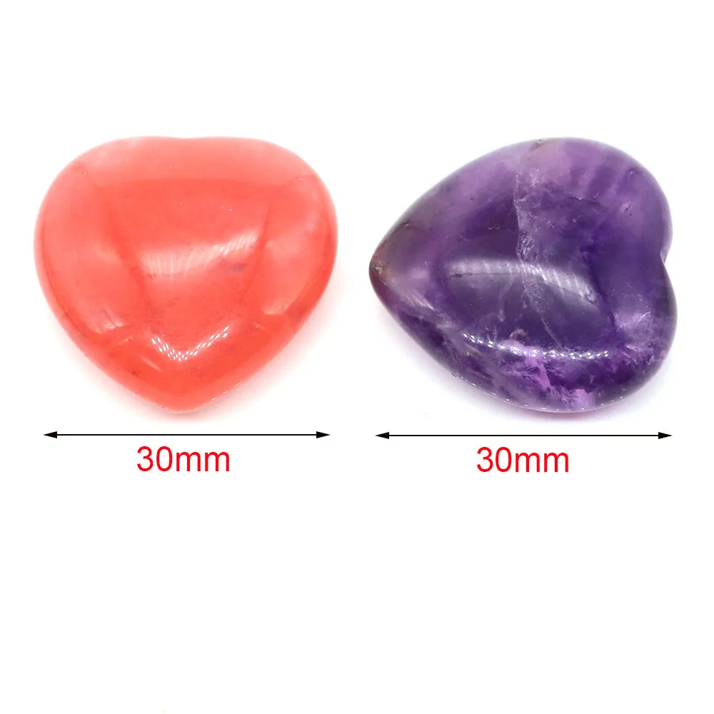 30mm Natural Stone Crystal Heart Shaped Amethyst Rose Quartz 7 Chakras Energy Healing Reiki Carved Love Gemstone Room Home Decor