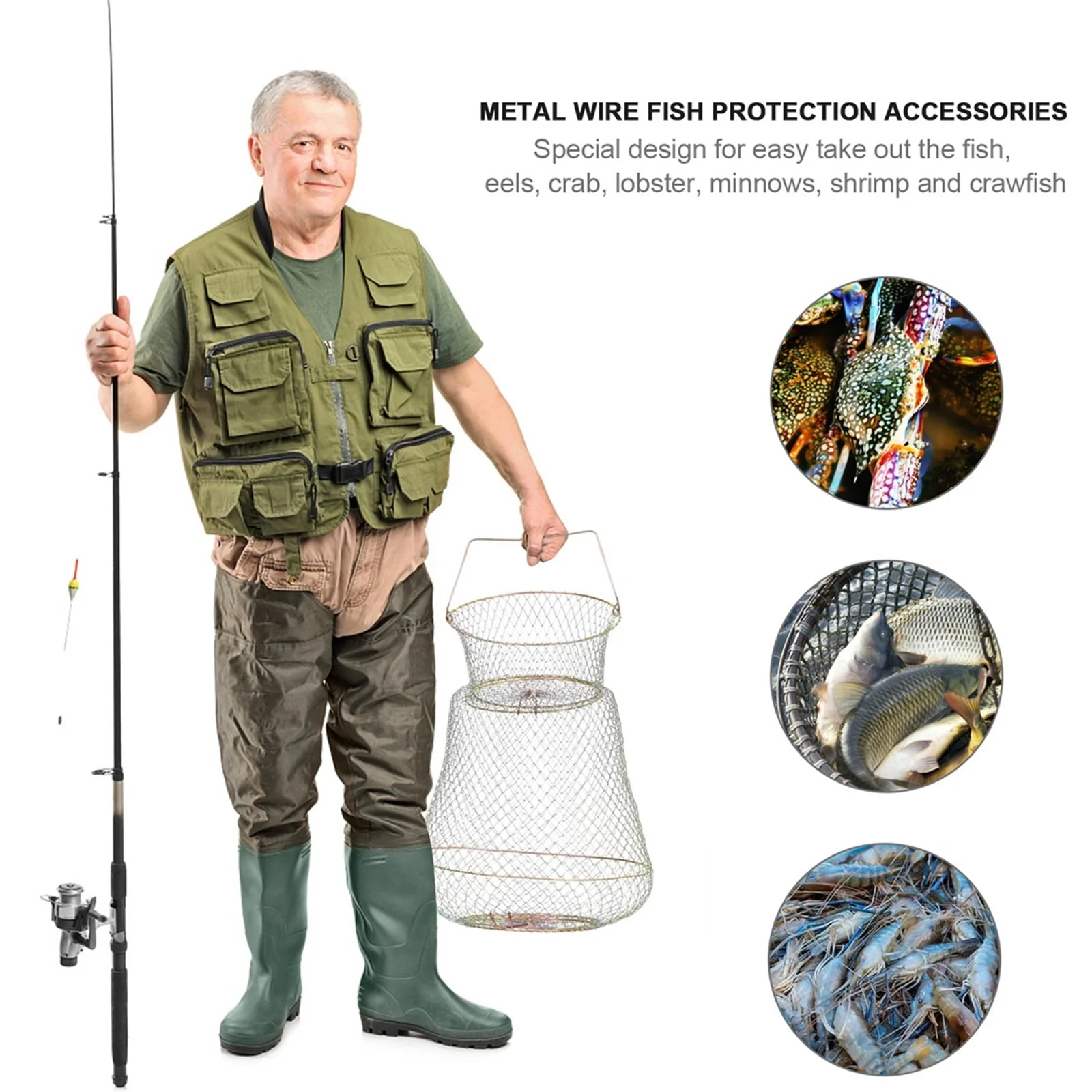 

Fish Basket Accessories Hole Fishing Cage Net Anti Hanging Iron Wire Mesh Cages