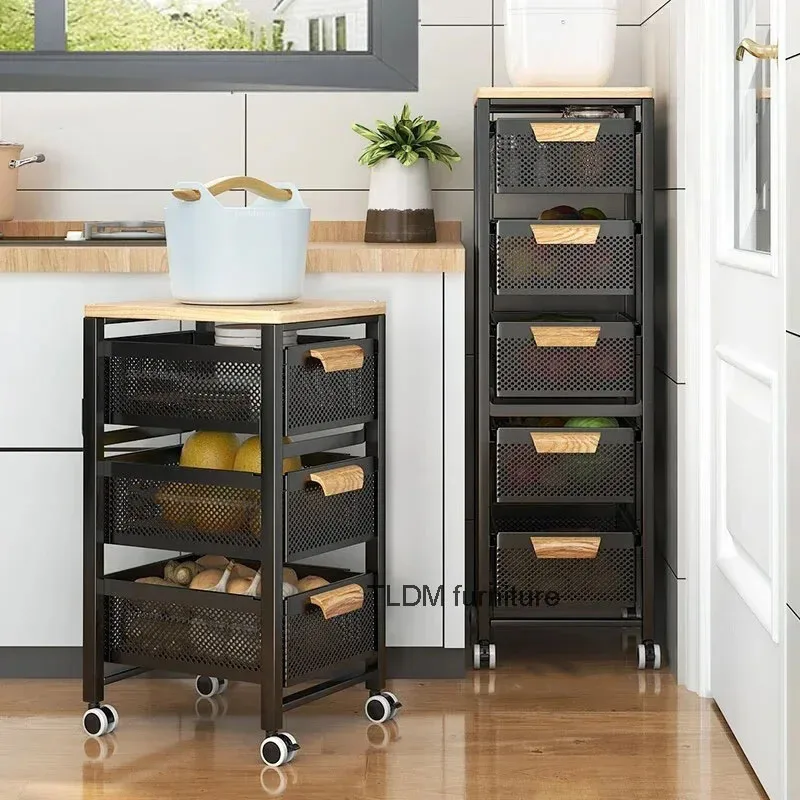 Multi-functional Kitchen Trolleys Home Vegetable Fruit Storage Auxiliary Cart Multi-layer Movable Narrow Kitchen Storage Trolley