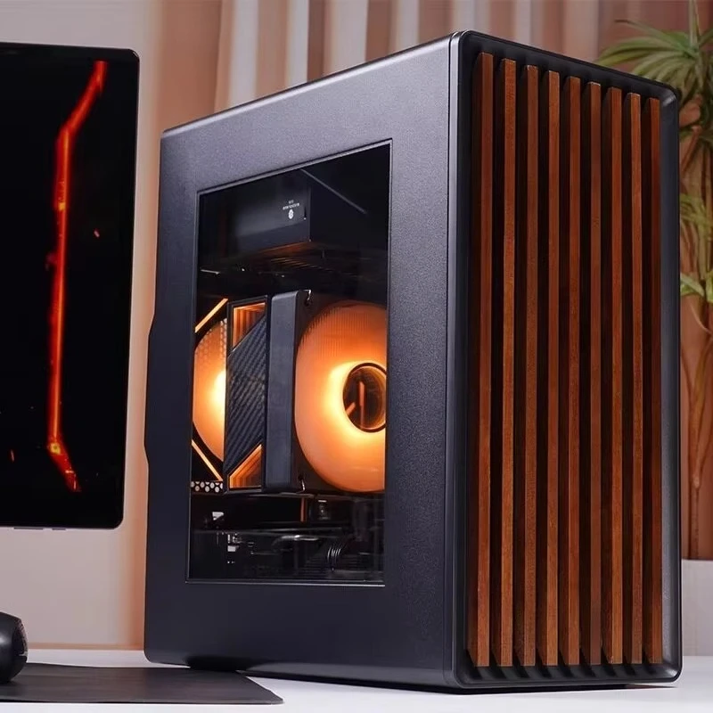 M-ATX Desktop PC Case Wood & Glass Side Panel With Front Dust Filter For Business Use