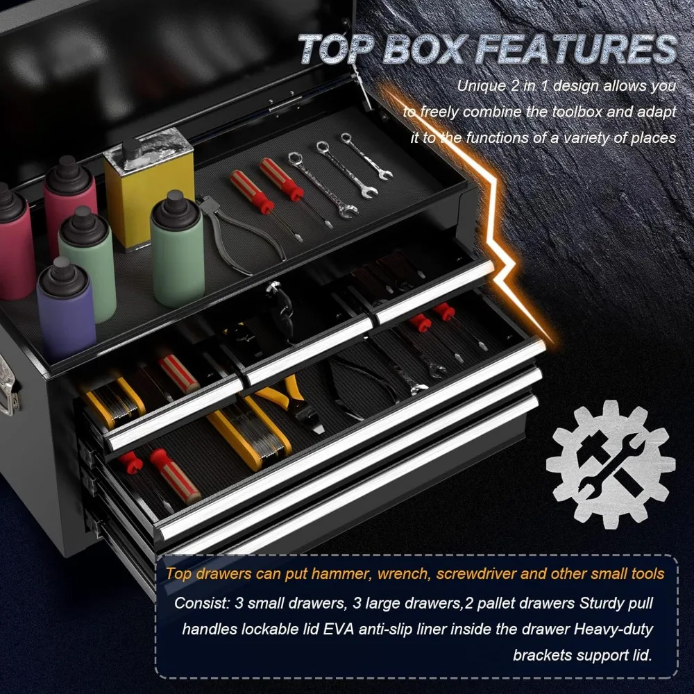 خزانة أدوات دوارة ذات 8 أدراج مع صندوق علوي محمول وتخزين قابل للقفل للمرآب #4