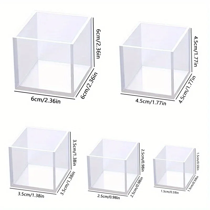 5 pcs Square Resin Mold Silicone, Epoxy Resin Pouring Mold DIY Box Resin Mold Silicone Resin Set Mold, Transparent Cube Silicone