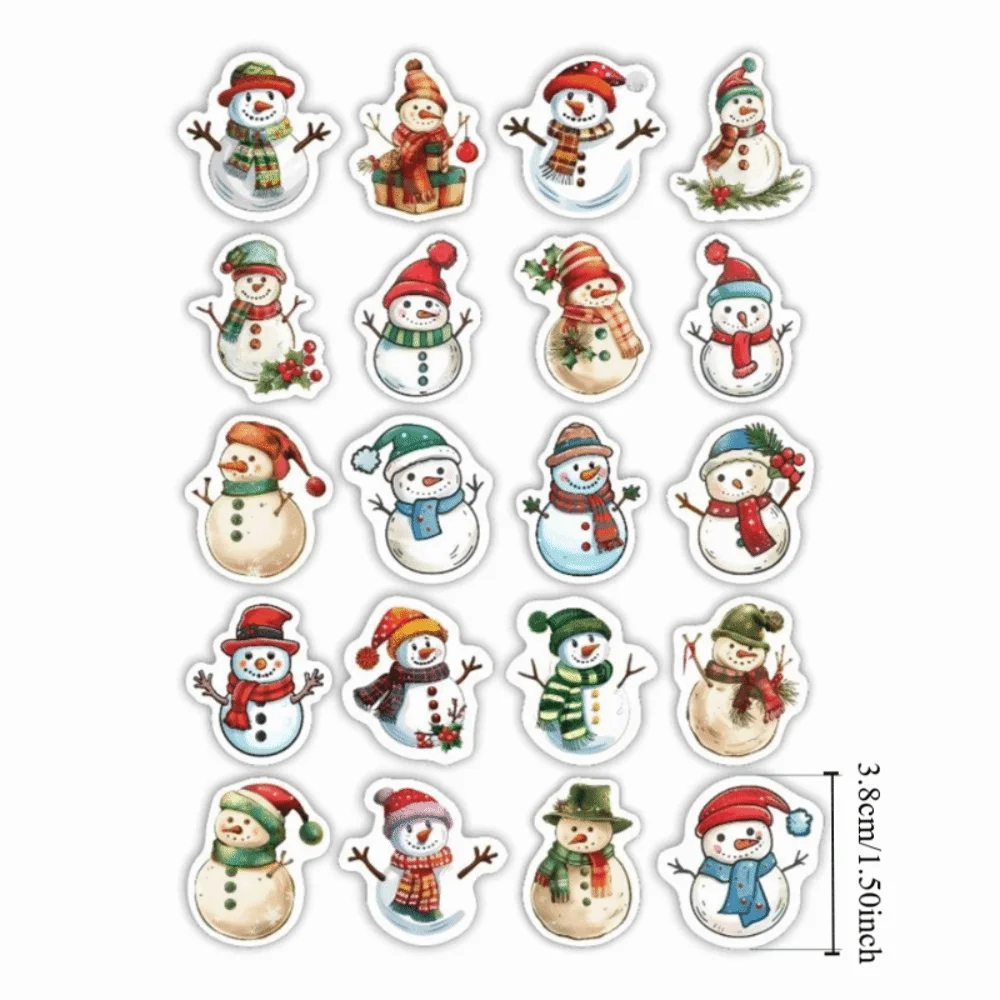 Cute 100Pcs Snowman Stickers Cartoon Irregular Shape Christmas Stickers Waterproof Adhesive Gift Tags Scrapbooking