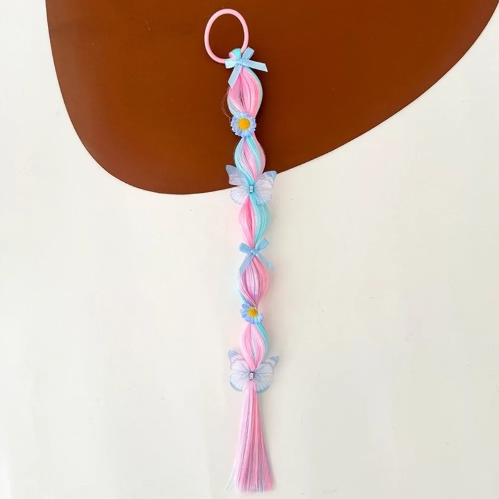 Colorful Kids Braided Hair Ponytail Elastic Band Ponytail Extension Kids Hair Extensions Braided Synthetic Hair Ponytail