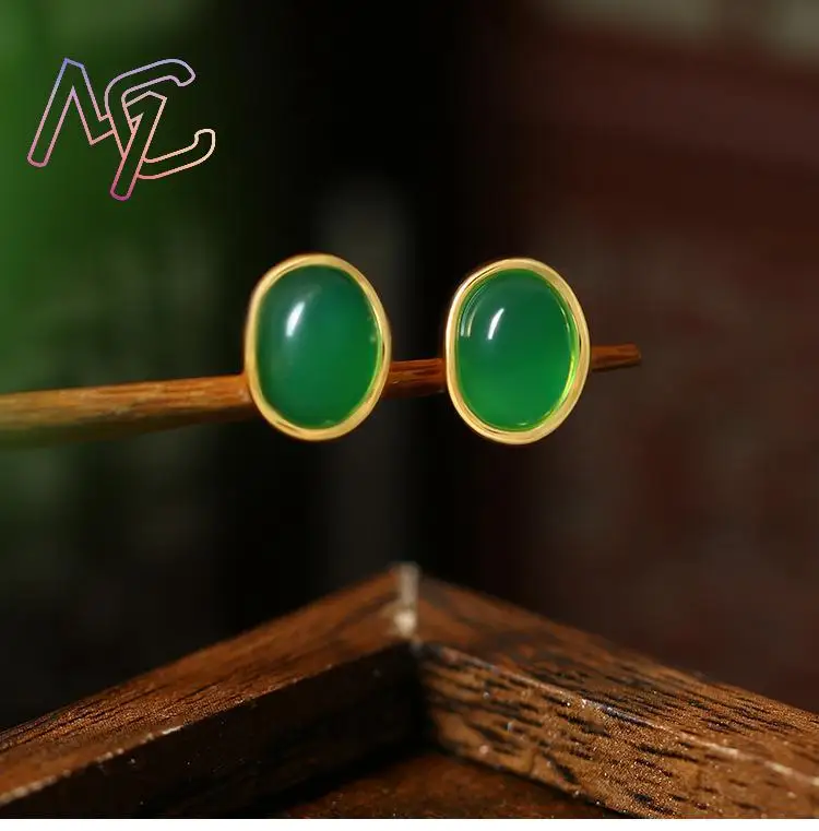 Green Natural Jade Earrings Talismans Luxury Gifts for Women Carved Gemstone Stone Charm Amulet Ear Stud Lucky - view 5
