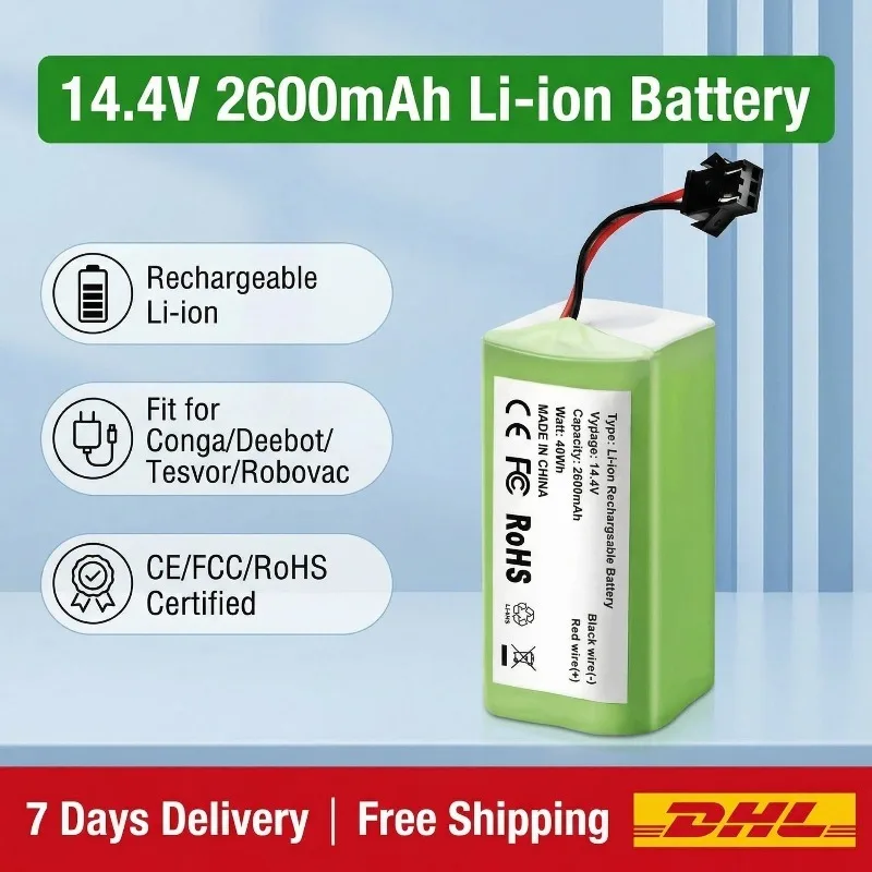 

Original 14.4V 2600mAh Rechargeable Li-ion Battery Replacement for Conga Excellent Deebot N79S N79 Tesvor X500 Robovac 11