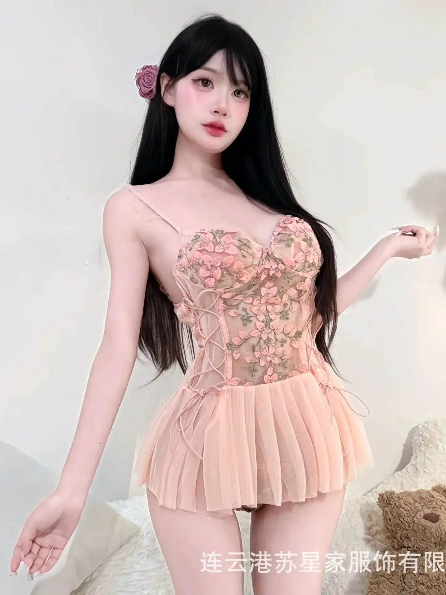 Lace Embroidery Sweet Nightdress With Underwire Strap Nightgown Hot Girl Dress Elegant Tank Mini Dress Hot Sexy Korean Women IAO