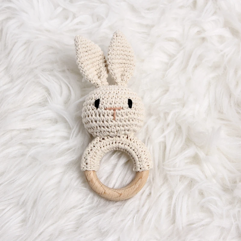 

Portable Baby Teething Bracelet - Chewable Wooden Ring+DIY Bunny Charm - On-the-go Soother/Diaper Bag Must-Have