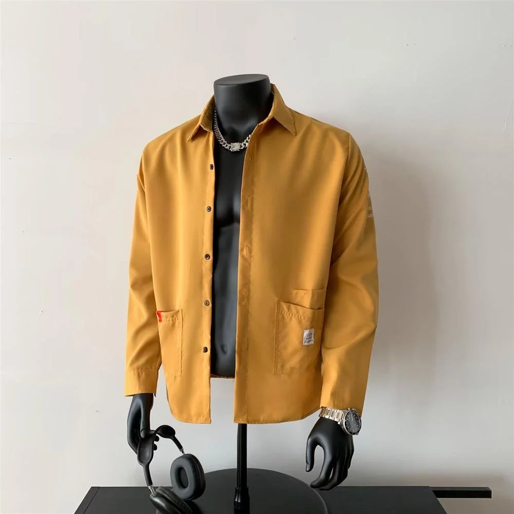 Men's Casual Thin Work Shirt Jacket Outdoor Wear Resistant Stain Easy to Clean Spring Autumn Seasonal Long Sleeve Collared Shirt