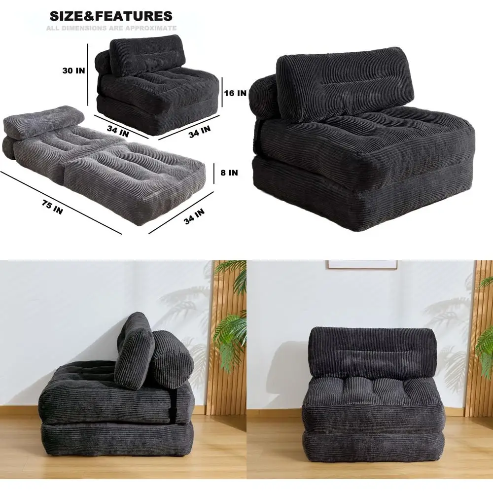 

Convertible Sleeper Sofa Chair with Back Support for Adults, Ideal for Living Room or Bedroom, Black, Single