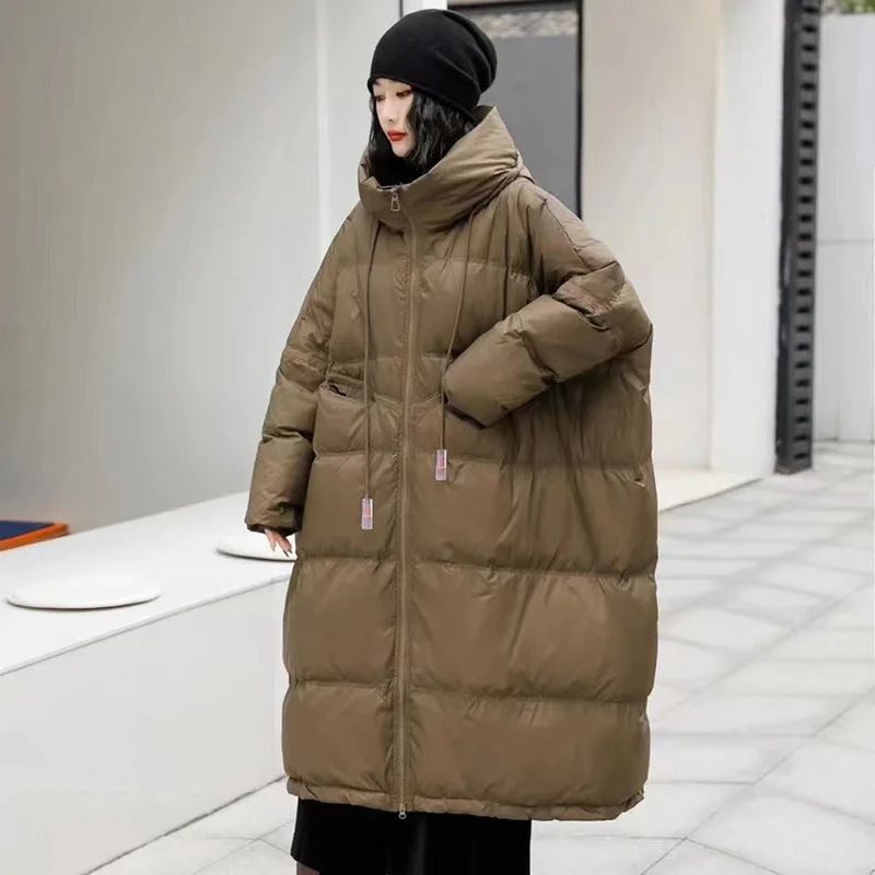 Janveny Women 90% White Duck Down Jacket With Hooded Loose Oversize Long Puffer Coat Autumn Winter Warm Outwear Female Parkas