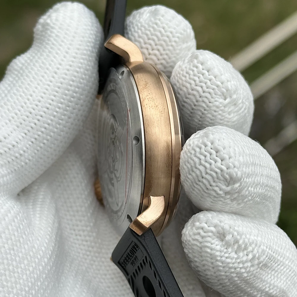 STEELDIVE Men Pilot Watch 46.5mm Bronze Military Automatic Mechanical Wristwatch Diver 200m Waterproof C3 Luminous Sapphire NH35