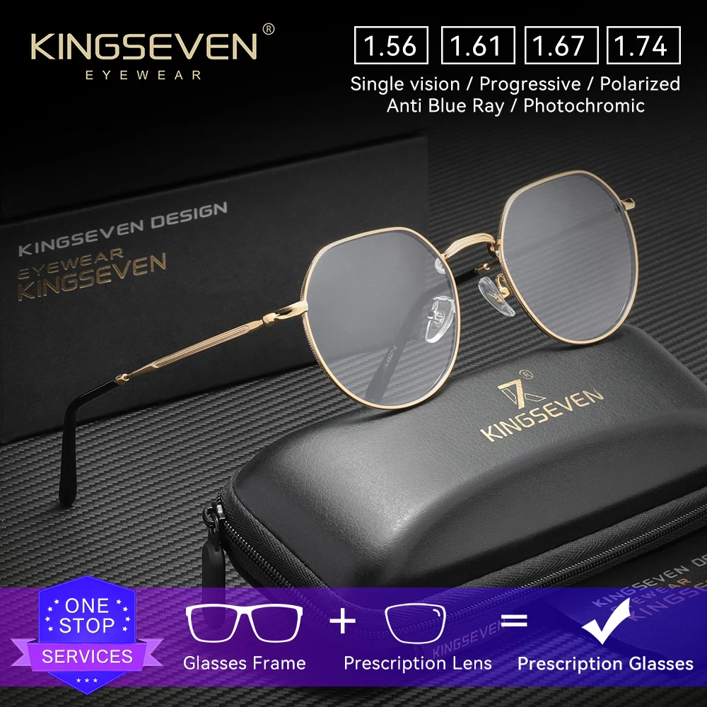 Kingseven causal moda anti luz azul redonda óculos de prescrição miopia hipermetropia lente óptica das mulheres dos homens óculos de leitura