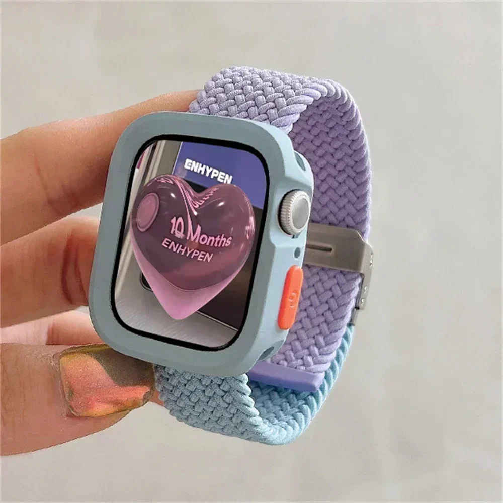 Candy Silicone Case+Strap For Apple Watch Series 9 8 7 45mm 41mm Band SE 6 5 4 44mm 40mm Nylon correa Strap iwatch Ultra 2 49mm image 3