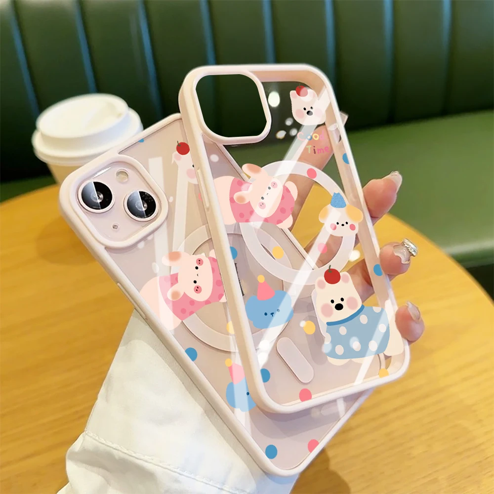 Niedliche Cartoon-Hunde Transparente Hülle für Magsafe iPhone 15 16 Pro Max 17 14 11 13 12 Pro Max Plus Hüllen Magnetisches Kabelloses Laden Coque – Detail 4
